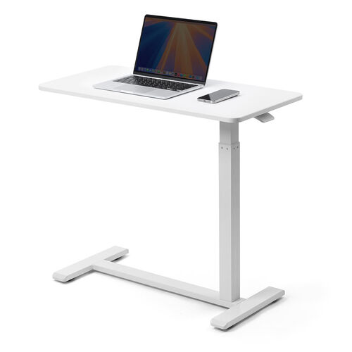 ソファサイドテーブル（サイドテーブル・ガス圧昇降テーブル・低床化キャスター・幅80cm・奥行40cm・昇降幅33cm・ホワイト）