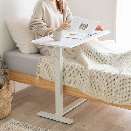 ソファサイドテーブル（サイドテーブル・ガス圧昇降テーブル・低床化キャスター・幅80cm・奥行40cm・昇降幅33cm・ホワイト）