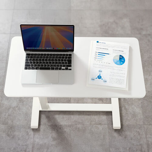 ソファサイドテーブル（サイドテーブル・ガス圧昇降テーブル・低床化キャスター・幅80cm・奥行40cm・昇降幅33cm・ホワイト）