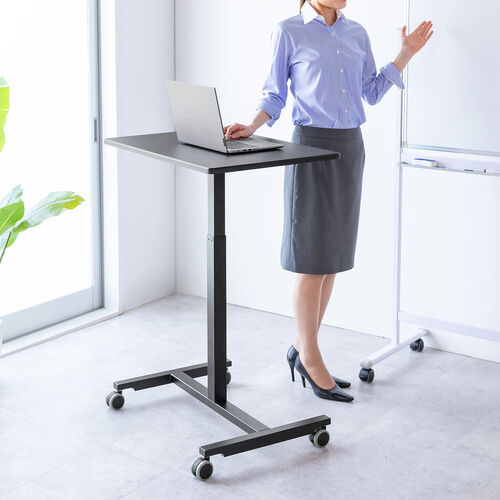 スタンディングデスク（上下昇降デスク・ガス圧昇降・電源不要・昇降幅40cm・幅75cm・奥行50cm・腰痛軽減・ブラック）