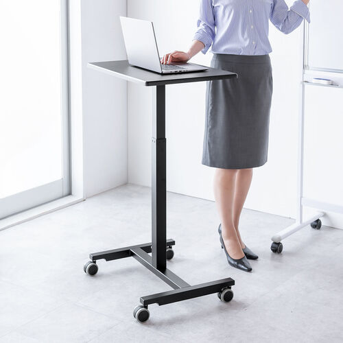 スタンディングデスク（コンパクト・ガス圧昇降・幅62cm・奥行43cm・高さ76～110cm・キャスター付き・腰痛軽減・座りすぎ防止・ブラック）