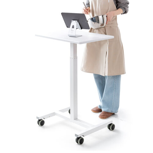 スタンディングデスク（コンパクト・ガス圧昇降・幅62cm・奥行43cm・高さ76～110cm・キャスター付き・腰痛軽減・座りすぎ防止・ホワイト）