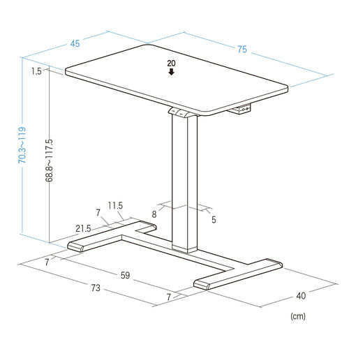スタンディングデスク（電動昇降デスク・ソファサイドテーブル・低床キャスター・モバイルバッテリー稼働・軽量）