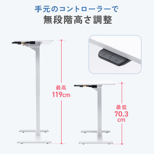 スタンディングデスク（電動昇降デスク・ソファサイドテーブル・低床キャスター・モバイルバッテリー稼働・軽量）