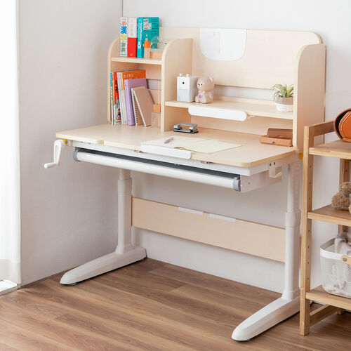 学習机（勉強机・小学生・デスク・多機能・学習デスク・タブレット対応・手動昇降・チルト天板・シェルフ付・ハンギングボード・低ホルムアルデヒド・かわいい・おしゃれ・シンプル）