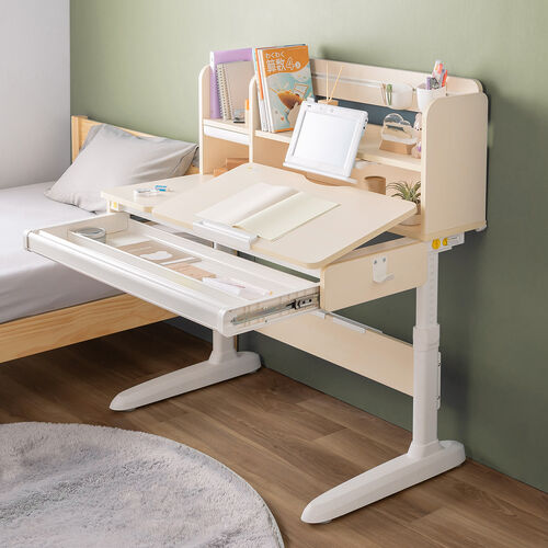 学習机（勉強机・小学生・デスク・多機能・学習デスク・タブレット対応・手動昇降・チルト天板・シェルフ付・ペントレー・小物入れ・低ホルムアルデヒド・かわいい・おしゃれ・シンプル）