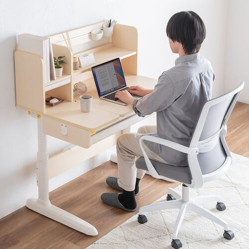 学習机（勉強机・小学生・デスク・多機能・学習デスク・タブレット対応・手動昇降・チルト天板・シェルフ付・ペントレー・小物入れ・低ホルムアルデヒド・かわいい・おしゃれ・シンプル）