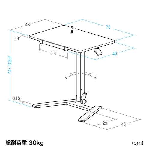スタンディングデスク（昇降デスク・ガス圧デスク・折りたたみテーブル・完成品出荷・落下防止ストッパー・天板角度調整可能・無段階調節・フック付き・薄さ15cm・ブラック）