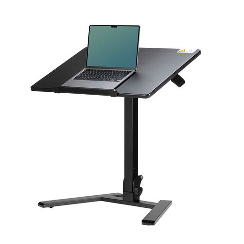 スタンディングデスク（昇降デスク・ガス圧デスク・折りたたみテーブル・完成品出荷・落下防止ストッパー・天板角度調整可能・無段階調節・フック付き・薄さ15cm・ブラック）