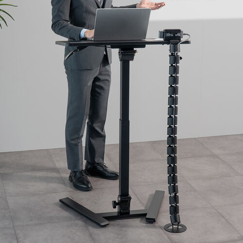 スタンディングデスク（昇降デスク・ガス圧デスク・折りたたみテーブル・完成品出荷・落下防止ストッパー・天板角度調整可能・無段階調節・フック付き・薄さ15cm・ブラック）