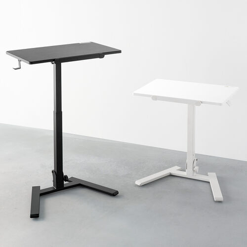 スタンディングデスク（昇降デスク・ガス圧デスク・折りたたみテーブル・完成品出荷・落下防止ストッパー・天板角度調整可能・無段階調節・フック付き・薄さ15cm・ブラック）
