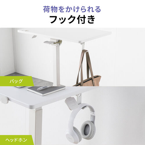 スタンディングデスク（昇降デスク・ガス圧デスク・折りたたみテーブル・完成品出荷・落下防止ストッパー・天板角度調整可能・無段階調節・フック付き・薄さ15cm・ブラック）