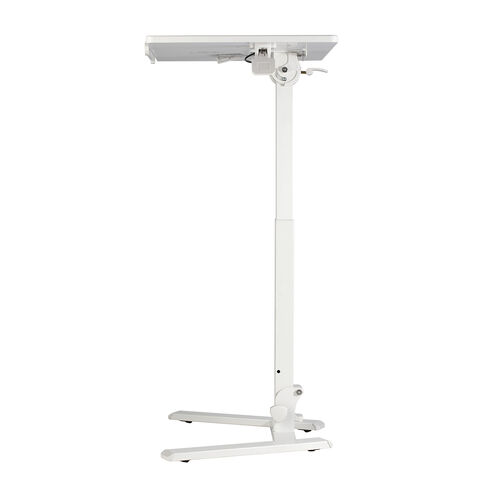 スタンディングデスク（昇降デスク・ガス圧デスク・折りたたみテーブル・完成品出荷・落下防止ストッパー・天板角度調整可能・無段階調節・フック付き・薄さ15cm・ホワイト）