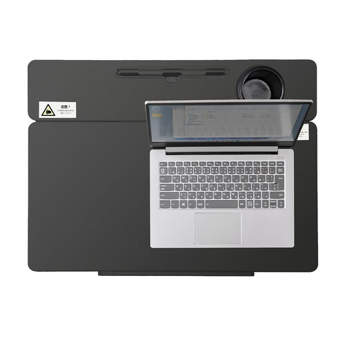 スタンディングデスク（昇降デスク・ガス圧デスク・折りたたみテーブル・完成品出荷・落下防止ストッパー・天板角度調整可能・無段階調節・カップホルダー・フック付き・薄さ23cm・ブラック）