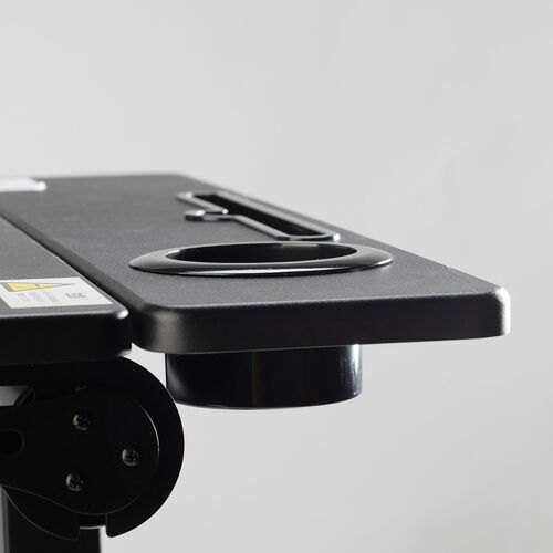 スタンディングデスク（昇降デスク・ガス圧デスク・折りたたみテーブル・完成品出荷・落下防止ストッパー・天板角度調整可能・無段階調節・カップホルダー・フック付き・薄さ23cm・ブラック）