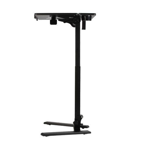 スタンディングデスク（昇降デスク・ガス圧デスク・折りたたみテーブル・完成品出荷・落下防止ストッパー・天板角度調整可能・無段階調節・カップホルダー・フック付き・薄さ23cm・ブラック）