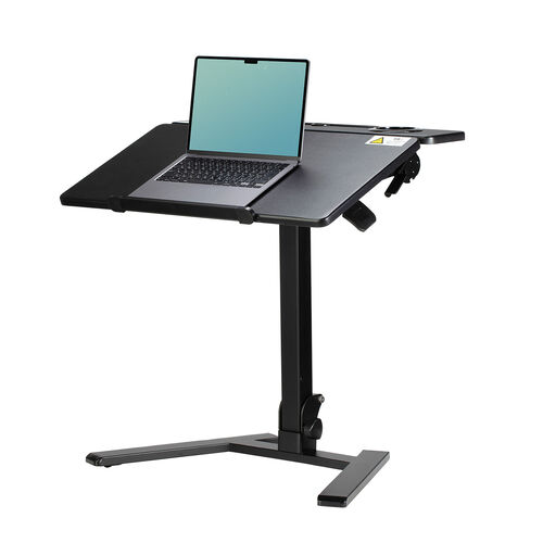 スタンディングデスク（昇降デスク・ガス圧デスク・折りたたみテーブル・完成品出荷・落下防止ストッパー・天板角度調整可能・無段階調節・カップホルダー・フック付き・薄さ23cm・ブラック）