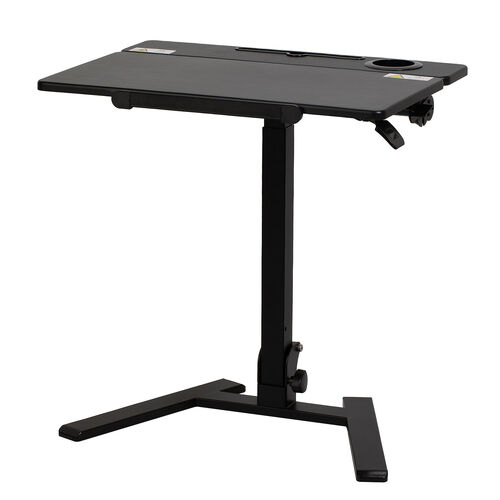 スタンディングデスク（昇降デスク・ガス圧デスク・折りたたみテーブル・完成品出荷・落下防止ストッパー・天板角度調整可能・無段階調節・カップホルダー・フック付き・薄さ23cm・ブラック）