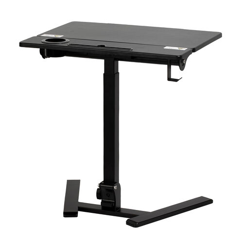 スタンディングデスク（昇降デスク・ガス圧デスク・折りたたみテーブル・完成品出荷・落下防止ストッパー・天板角度調整可能・無段階調節・カップホルダー・フック付き・薄さ23cm・ブラック）