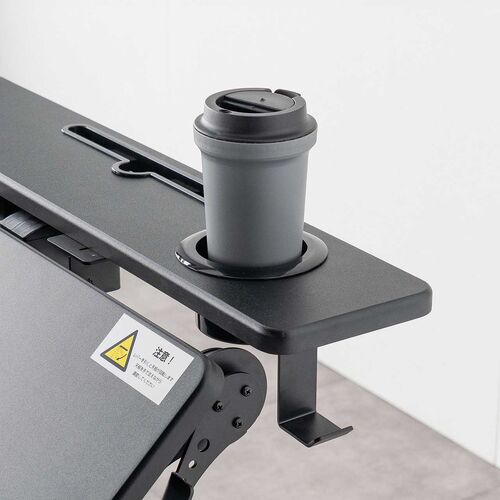 スタンディングデスク（昇降デスク・ガス圧デスク・折りたたみテーブル・完成品出荷・落下防止ストッパー・天板角度調整可能・無段階調節・カップホルダー・フック付き・薄さ23cm・ブラック）