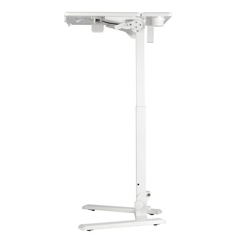 スタンディングデスク（昇降デスク・ガス圧デスク・折りたたみテーブル・完成品出荷・落下防止ストッパー・天板角度調整可能・無段階調節・カップホルダー・フック付き・薄さ23cm・ホワイト）