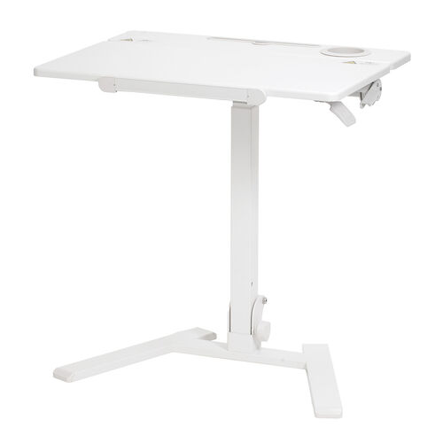 スタンディングデスク（昇降デスク・ガス圧デスク・折りたたみテーブル・完成品出荷・落下防止ストッパー・天板角度調整可能・無段階調節・カップホルダー・フック付き・薄さ23cm・ホワイト）