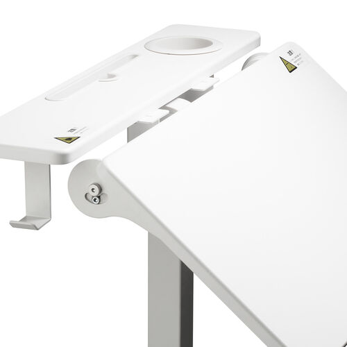 スタンディングデスク（昇降デスク・ガス圧デスク・折りたたみテーブル・完成品出荷・落下防止ストッパー・天板角度調整可能・無段階調節・カップホルダー・フック付き・薄さ23cm・ホワイト）