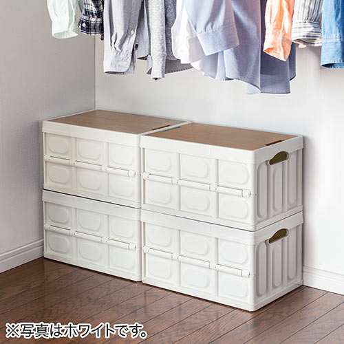 折りたたみ コンテナ（フタ付き・35L・木製蓋付き・テーブル・アウトドア・軽量・ブラック）