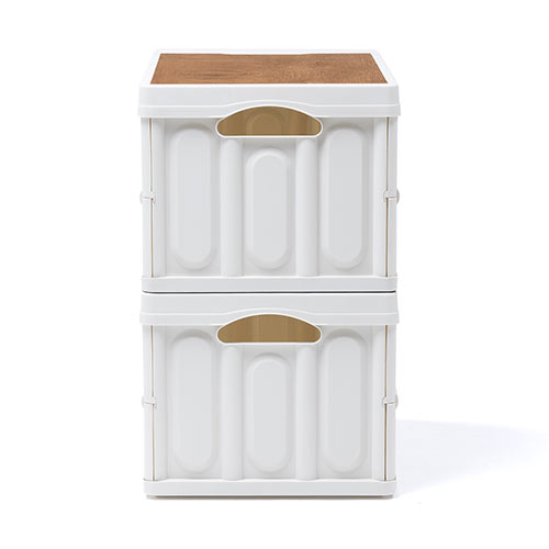 折りたたみ コンテナ（フタ付き・55L・木製蓋付き・テーブル・アウトドア・軽量・ホワイト）