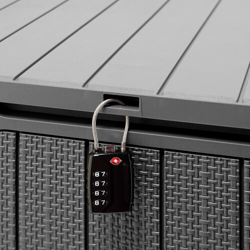 屋外用収納コンテナ（113L・大容量・収納ボックス・置き配・灯油タンク保管・鍵取り付け対応・工具不要組み立て・耐光・物置・倉庫・ベランダ収納・ブラック）