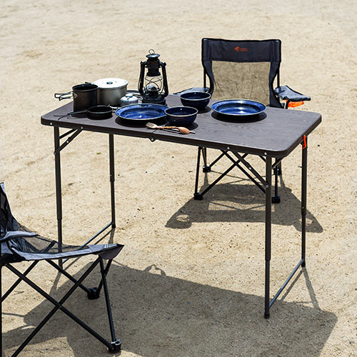 折りたたみテーブル（省スペース・W1220mm・D600mm・樹脂天板・高さ変更・簡単組立・持ち運び・取っ手付き・ブラウン）