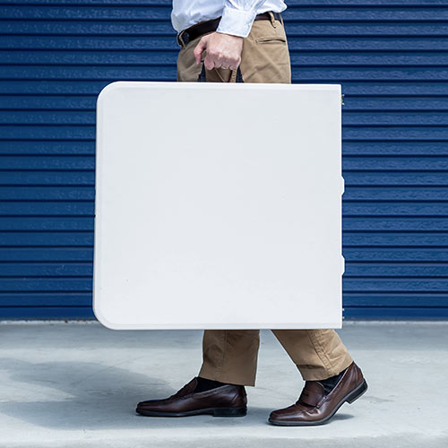 折りたたみテーブル（省スペース・W1220mm・D610mm・樹脂天板・高さ変更・簡単組立・持ち運び・取っ手付き・ホワイト）