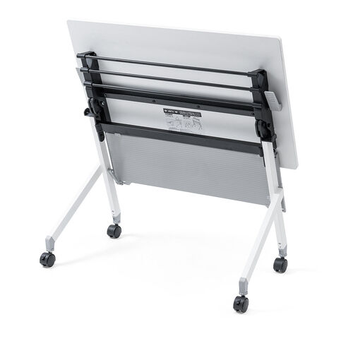 折りたたみテーブル（学習塾机・テレワーク向け・天板幅100cm・天板奥行60cm・キャスター付き・中棚付き・幕板付き・木目調・選挙グッズ・ホワイト）