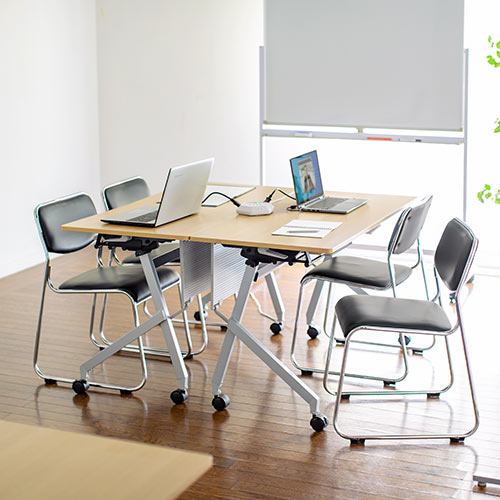 折りたたみテーブル 学習塾机 テレワーク向け 幅120cm 奥行60cm キャスター付き 中棚付き 木目調