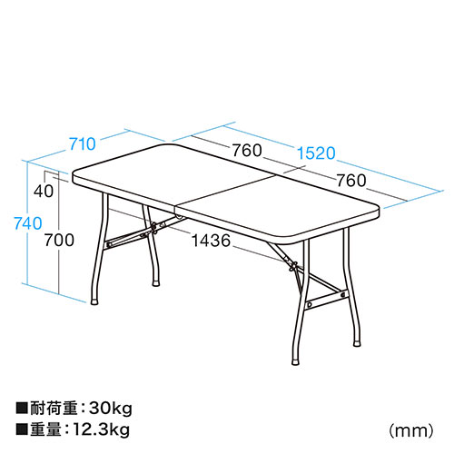 折りたたみテーブル（省スペース・W1520mm・D710mm・樹脂天板・作業台・簡単組立・持ち運び・取っ手付き 軽量・ホワイト）