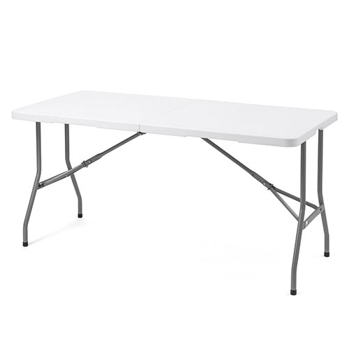 折りたたみテーブル（省スペース・W1520mm・D710mm・樹脂天板・作業台・簡単組立・持ち運び・取っ手付き 軽量・ホワイト）