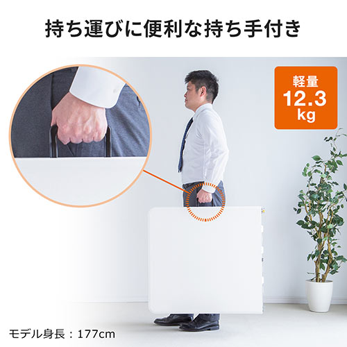 折りたたみテーブル（省スペース・W1520mm・D710mm・樹脂天板・作業台・簡単組立・持ち運び・取っ手付き 軽量・ホワイト）