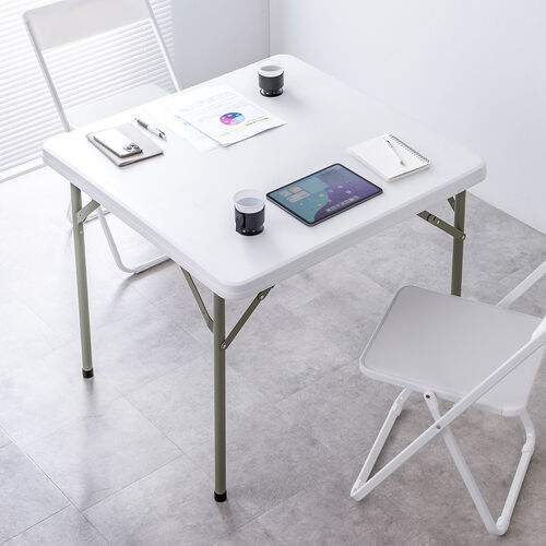 折りたたみテーブル（折りたたみデスク・ミーティングテーブル・樹脂天板・屋外・軽量・幅86cm×奥行86cm×高さ74cm）