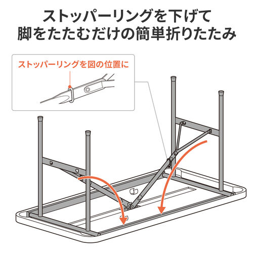 折りたたみテーブル（折りたたみデスク・ミーティングテーブル・樹脂天板・屋外・軽量・幅122cm×奥行61cm×高さ74cm）
