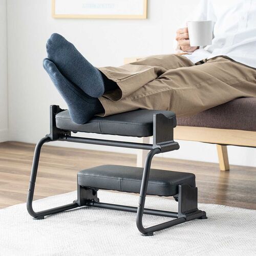 3WAYフットレスト（極厚クッション・無段階・角度調整・3段階高さ調整・オットマン・デスク用・足置き台・ブラック）