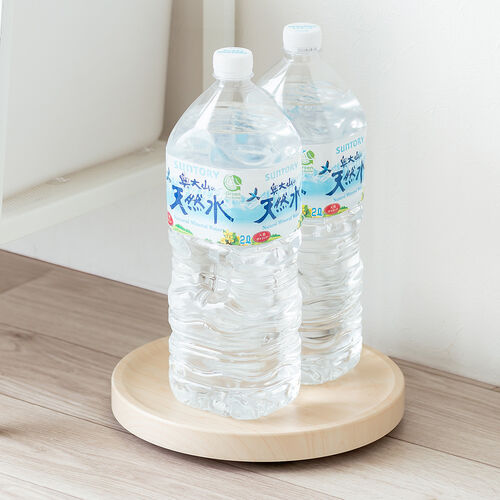 キャスター付台車（丸型・直径22.5cm・木目調・空気清浄機台・耐荷重20kg・コンパクト・ライトブラウン）