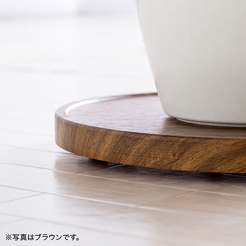 キャスター付台車（空気清浄機台・観葉植物・木目・丸形・台車・置き台・耐荷重20kg・直径35cm・コンパクト・ライトブラウン）