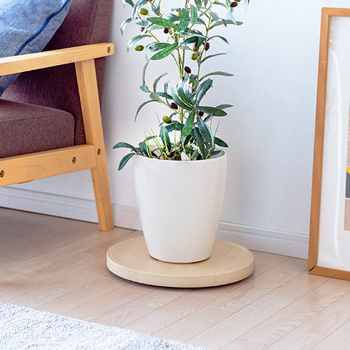 キャスター付台車（空気清浄機台・観葉植物・木目・丸形・台車・置き台・耐荷重20kg・直径35cm・コンパクト・ライトブラウン）