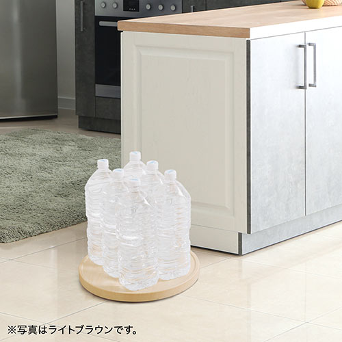 キャスター付台車（空気清浄機台・観葉植物・木目・丸形・台車・置き台・耐荷重20kg・直径35cm・コンパクト・ブラウン）