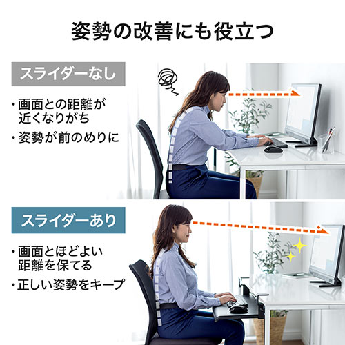 キーボードスライダー（デスク設置・クランプ式・後付対応・フルキーボード・マウス収納対応・幅70cm・ホワイト）