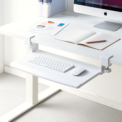 キーボードスライダー（デスク設置・クランプ式・後付対応・キーボード・マウス収納対応・幅51cm・ホワイト）