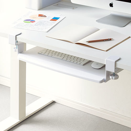 キーボードスライダー（デスク設置・クランプ式・後付対応・キーボード・マウス収納対応・幅51cm・ホワイト）