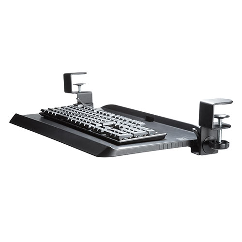 キーボードスライダー（後付・クランプ取付・デスク設置・角度調整対応・ブラック）