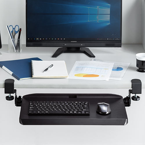 キーボードスライダー（後付・クランプ取付・デスク設置・角度調整対応・ブラック）