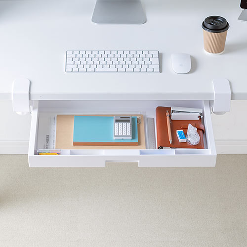クランプ式引き出し（後付・クランプ取付・デスク設置・デスク下・小物収納・ホワイト）